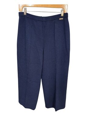 NWOT St John Sport Navy Cropped Pintuck Santana Knit Pants Sz M